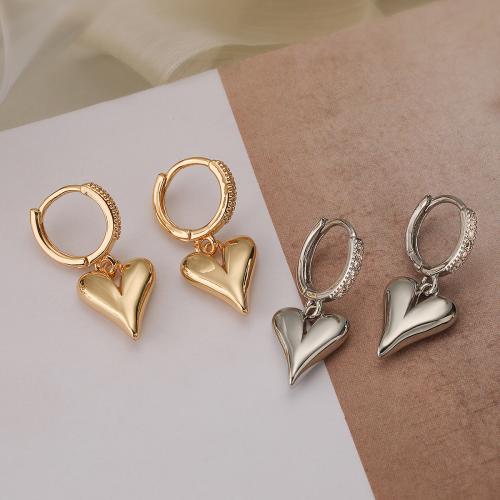 Cubic Zirconia Micro Pave Brass Earring, Heart, fashion jewelry & micro pave cubic zirconia & for woman, more colors for choice, nickel, lead & cadmium free, 27x11mm, Sold By Pair