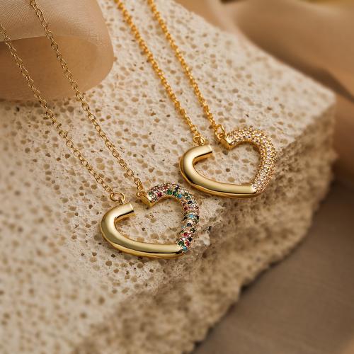 Cubic Zircon Micro Pave Brass Necklace, with 5cm extender chain, Heart, gold color plated, fashion jewelry & micro pave cubic zirconia & for woman, more colors for choice, nickel, lead & cadmium free, 23x24mm, Sold Per Approx 45 cm Strand