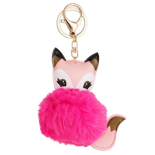 Zinc Alloy Key Clasp Plush with PU Leather & Zinc Alloy Fox gold color plated cute & for woman nickel lead & cadmium free Sold By PC