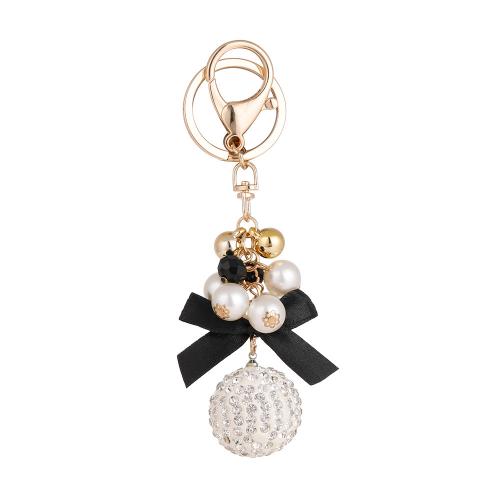 Zinc Alloy Key Clasp with Cloth & Plastic Pearl gold color plated for woman & with rhinestone nickel lead & cadmium free Sold By PC