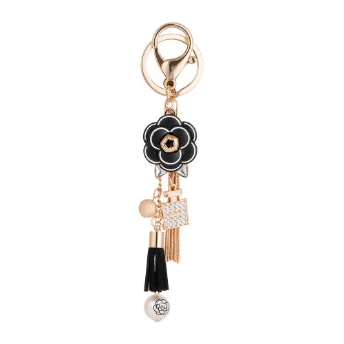 Zinklegierung Schlüssel Verschluss, mit Kunststoff Perlen, Blume, goldfarben plattiert, für Frau & mit Strass, frei von Nickel, Blei & Kadmium, 30x155mm, verkauft von PC