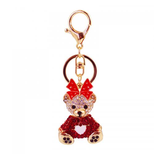 Zinc Alloy Key Clasp Bear gold color plated for woman & enamel & with rhinestone nickel lead & cadmium free Sold By PC