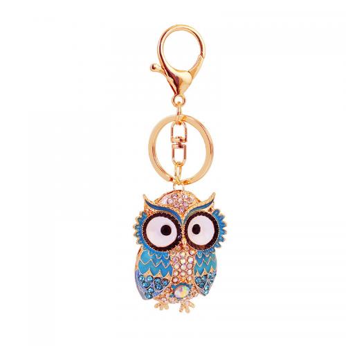 Zinc Alloy Key Clasp Owl gold color plated for woman & enamel & with rhinestone nickel lead & cadmium free Sold By PC