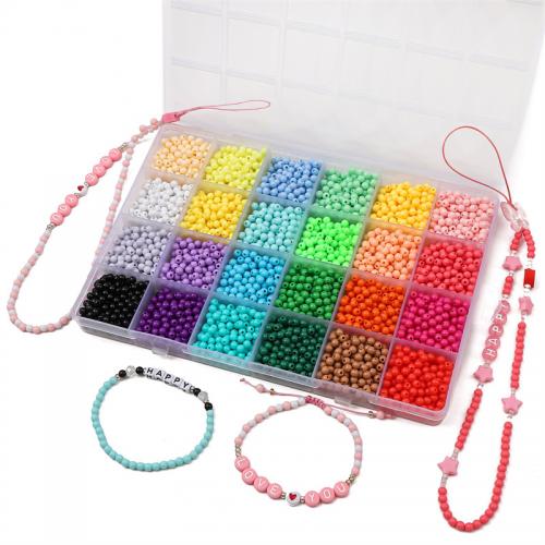 Acrylic Jewelry Beads, with Plastic Box, Round, DIY & 24 cells, mixed colors, 4mm, Approx 3600PCs/Box, Sold By Box