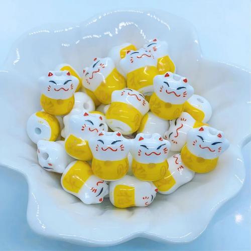 Porcelain Jewelry Beads Cat DIY 15mm Sold By Bag