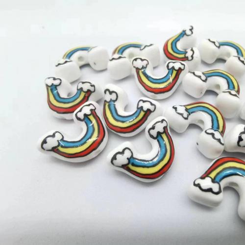 Porzellan Schmuckperlen, Regenbogen, DIY, weiß, 12x13mm, 100PCs/Tasche, verkauft von Tasche