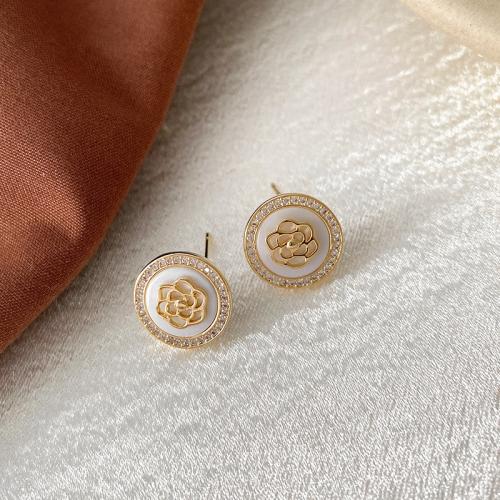 Zinc Alloy Stud Earring with Shell Round plated fashion jewelry gold nickel lead & cadmium free 13mm Sold By Pair