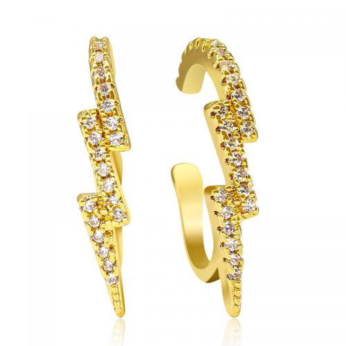 Cubic Zirconia Micro Pave Brass Earring, plated, micro pave cubic zirconia & for woman, golden, 20x5mm, Sold By Pair