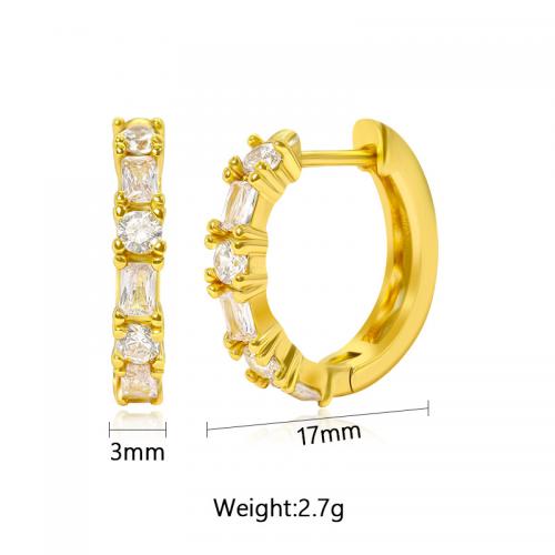 Cubic Zirconia Micro Pave Brass Earring, plated, micro pave cubic zirconia & for woman, gold, Sold By Pair