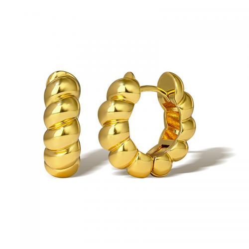 Messing Spring hoop oorbellen, plated, voor vrouw, gouden, 17x6mm, Verkocht door pair