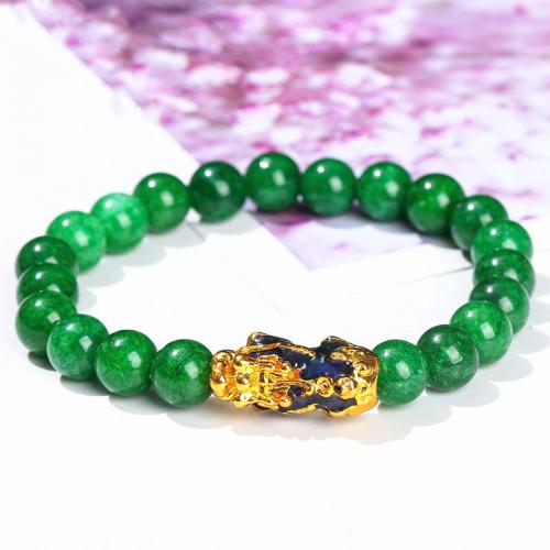 Gemstone Bracelets, Kosmochromite Chalcedony, with Brass, Fabulous Wild Beast, gold color plated, fashion jewelry & Unisex, green, 10mm, Length:Approx 18 cm, Sold By PC