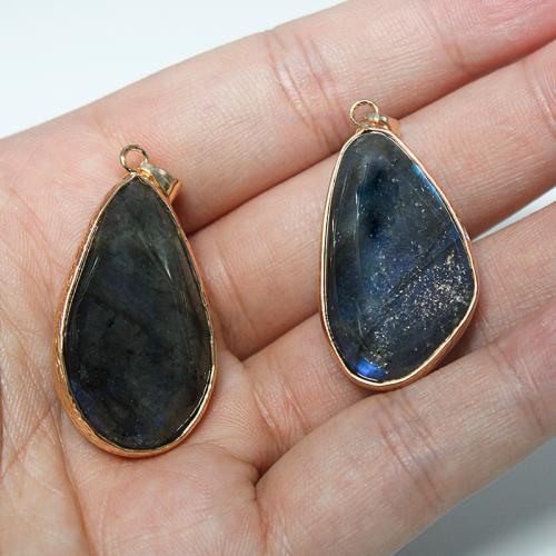 Gemstone Pendants Jewelry, Labradorite, with Brass, Nuggets, gold color plated, fashion jewelry & Unisex, mixed colors, 21x40mm, Sold By PC