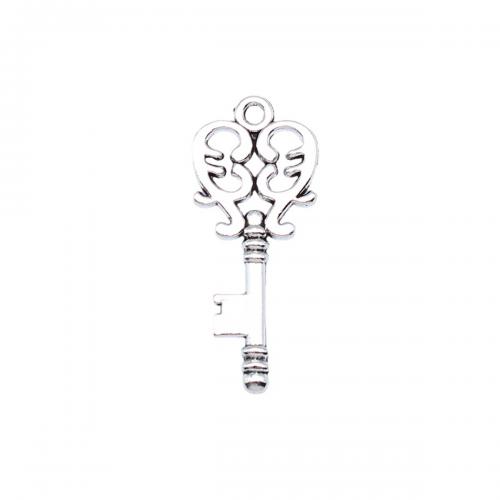 Wisiorki ze stopu cynku w kształcie klucza, Stop cynku, Platerowane kolorem starego srebra, biżuteria moda & DIY & pusty, 14x33mm, sprzedane przez PC
