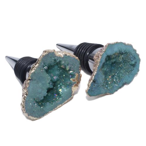 Ice Quartz Agate Bottle Stopper with Rubber & Zinc Alloy irregular silver color plated druzy style mixed colors Sold By PC