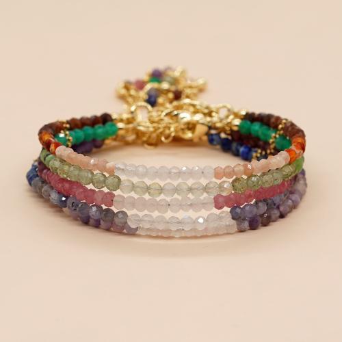 Gemstone Bracelets, with Tibetan Style, with 5cm extender chain, Round, gold color plated, fashion jewelry & for woman & faceted, more colors for choice, Length:Approx 18 cm, Sold By PC