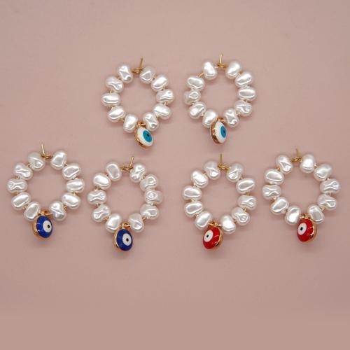 Evil Eye Ohrringe, Kunststoff Perlen, mit Zinklegierung, flache Runde, goldfarben plattiert, Modeschmuck & für Frau & Emaille, keine, 25x30mm, verkauft von Paar