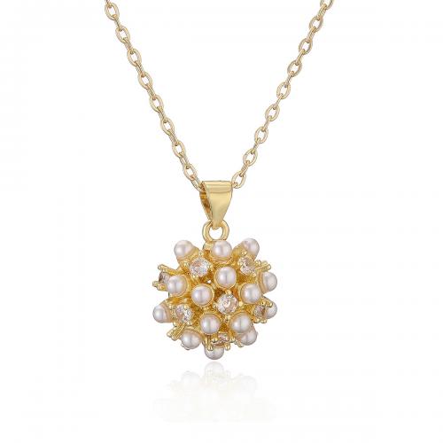 Cubic Zircon Micro Pave Brass Necklace with Plastic Pearl with 1.97inch extender chain 18K gold plated fashion jewelry & micro pave cubic zirconia & for woman nickel lead & cadmium free Length Approx 17.71 Inch Sold By PC