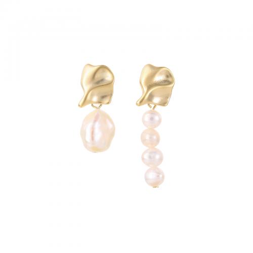 Asymmetric Earrings Brass with Freshwater Pearl plated fashion jewelry & for woman nickel lead & cadmium free Sold By Pair