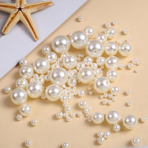 ABS-Kunststoff-Perlen, rund, DIY & verschiedene Größen vorhanden, weiß, ca. 1000G/Menge, verkauft von Menge