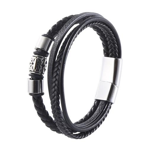 PU Leather Cord Bracelets, with 304 Stainless Steel, vintage & different length for choice & for man, black, Sold By PC