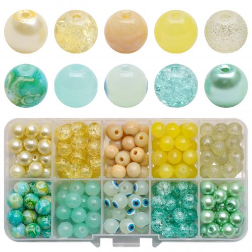 Fashion Glasperler, Glas, med Plastboks, Runde, du kan DIY & 10 celler, flere farver til valg, Ca. 200pc'er/Box, Solgt af Box