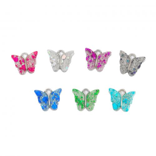 Zinc Alloy Enamel Pendants with Acrylic Butterfly gold color plated DIY Sold By Bag
