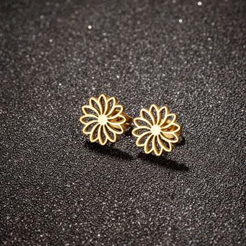 Stainless Steel Stud Earrings 304 Stainless Steel Flower plated for woman 12mm Sold By Lot