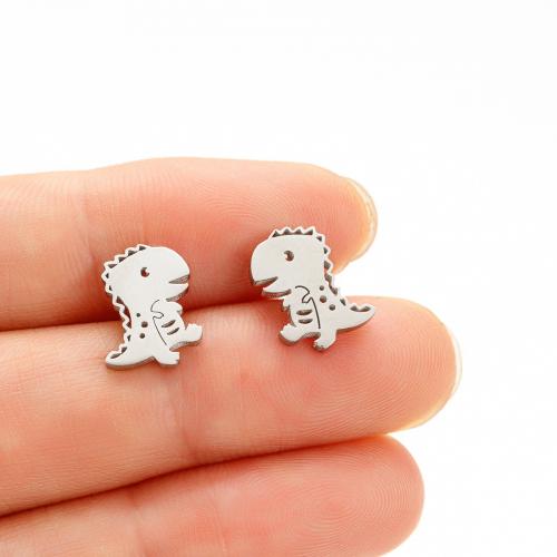 Stainless Steel Stud Earrings 304 Stainless Steel Dinosaur plated for woman Sold By Lot