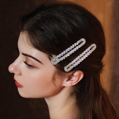 Alligator Hair Clip Zinc Alloy plated fashion jewelry & with rhinestone silver color nickel lead & cadmium free Sold By Set