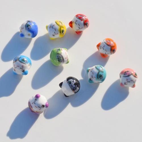 Contas de joias de porcelana, Gato da fortuna, DIY, Mais cores pare escolha, 14x15mm, 10PCs/Bag, vendido por Bag