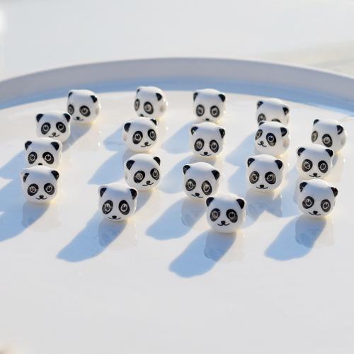 Porzellan Schmuckperlen, Panda, DIY, weiß, 12x11mm, Bohrung:ca. 2.5mm, 10PCs/Tasche, verkauft von Tasche