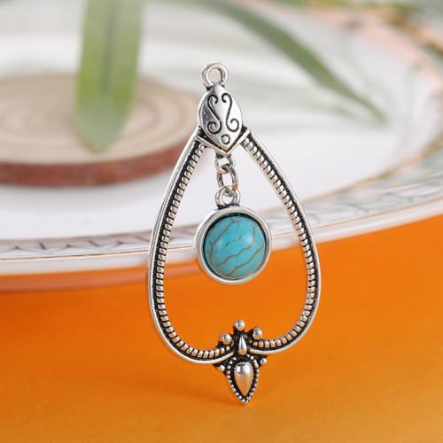 Zinc Alloy Pendants with turquoise Teardrop plated DIY silver color nickel lead & cadmium free Sold By PC