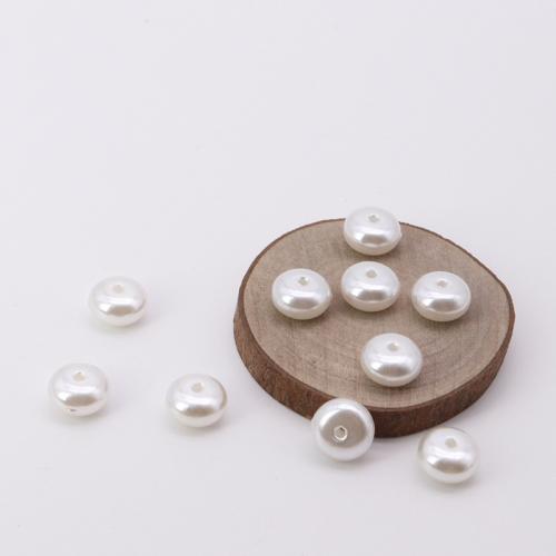 ABS Plastic Beads, Flat Round, stoving varnish, DIY & different size for choice, white, Approx 500PCs/Strand, Sold By Strand