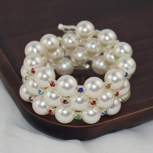 Tibetan Style Bangle, with Plastic Pearl, fashion jewelry & for woman & with rhinestone, silver color, nickel, lead & cadmium free, Diameter: 5.5cm, width: 3.1cm., Sold By PC