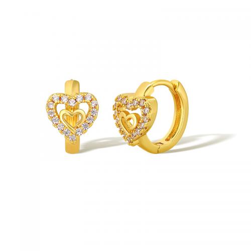 Cubic Zirconia Micro Pave Brass Earring, Heart, plated, micro pave cubic zirconia & for woman, gold, Sold By Pair