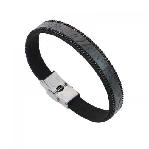 PU Leather Bracelet with Titanium Steel punk style & for man Length Approx 8.5 Inch Sold By PC