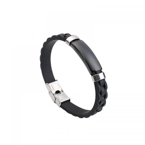 304 Stainless Steel Bracelet with Silicone polished punk style & for man Length Approx 8.7 Inch Sold By PC