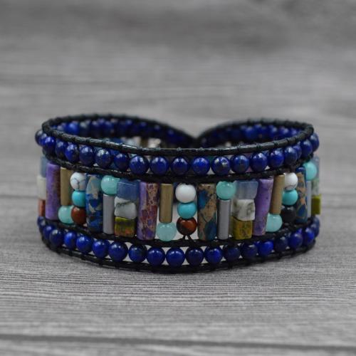 Gemstone Bracelets, Lapis Lazuli, with Jade & Wax Cord & Impression Jasper & Hematite & Turquoise & Agate & Tibetan Style, Round, silver color plated, fashion jewelry & Unisex, mixed colors, 4mm, Length:Approx 20 cm, Sold By PC