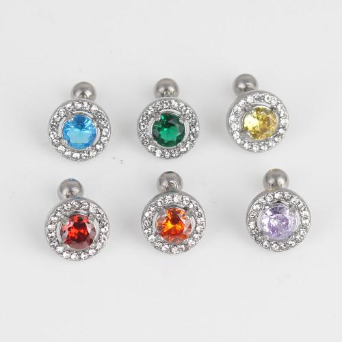 Stainless Steel Belly Ring, 316 Stainless Steel, with Cubic Zirconia, Round, fashion jewelry & Unisex & with rhinestone, more colors for choice, nickel, lead & cadmium free, 9.40x9.40x3.60mm, 6PCs/Bag, Sold By Bag