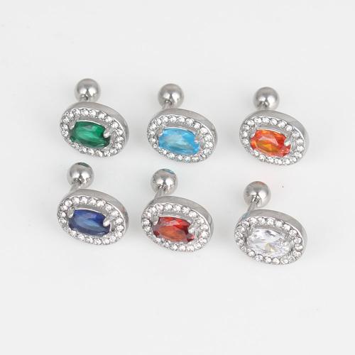 Stainless Steel Belly Ring, 316 Stainless Steel, with Cubic Zirconia, Round, fashion jewelry & Unisex & with rhinestone, more colors for choice, nickel, lead & cadmium free, 10.30x8.30x3.60mm, 6PCs/Bag, Sold By Bag