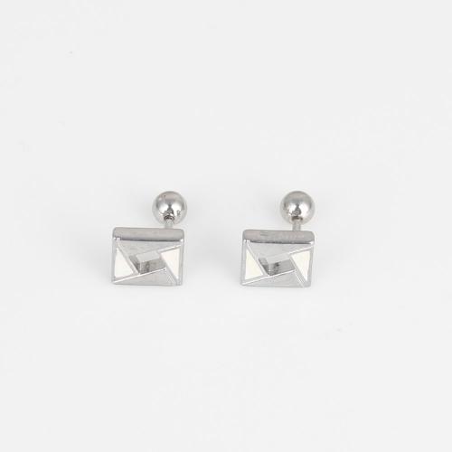Stainless Steel Belly Ring, 316 Stainless Steel, Square, fashion jewelry & Unisex & enamel & hollow, white, nickel, lead & cadmium free, 7.80x7.90x1.80mm, 6PCs/Bag, Sold By Bag
