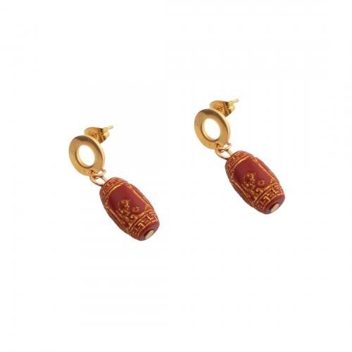 Stainless Steel Drop Earring 304 Stainless Steel with Cinnabar fashion jewelry & for woman golden Sold By Pair