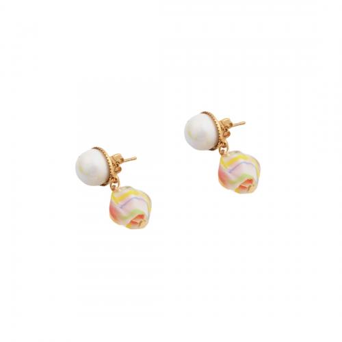 Stainless Steel Drop Earring 304 Stainless Steel with Lampwork fashion jewelry & for woman golden Sold By Pair