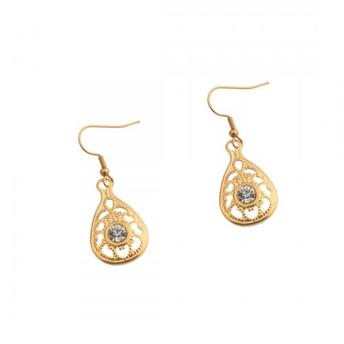 Stainless Steel Drop Earring 304 Stainless Steel fashion jewelry & for woman & with rhinestone golden Sold By Pair