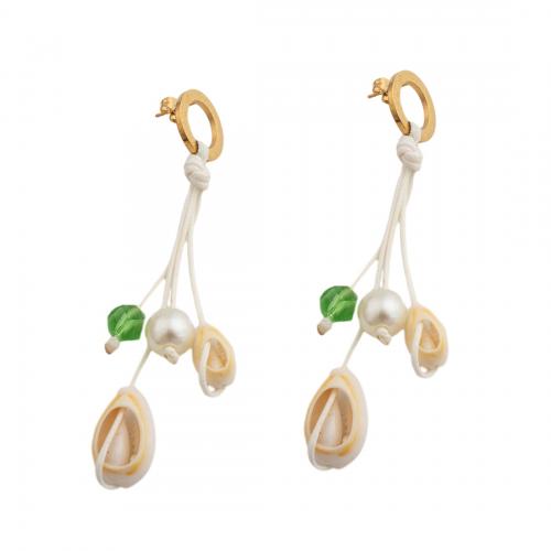Fashion Fringe Earrings 304 Stainless Steel with Plastic Pearl fashion jewelry & for woman golden Sold By Pair
