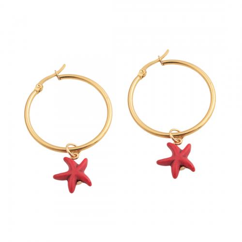 Stainless Steel Drop Earring 304 Stainless Steel Starfish fashion jewelry & for woman golden Sold By Pair
