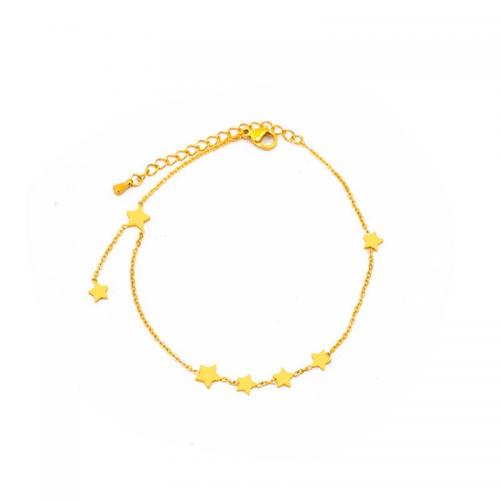 Tobillera de joyería de moda, Partículas de acero, con 5.7cm extender cadena, Estrella, para mujer, dorado, Vendido por UD