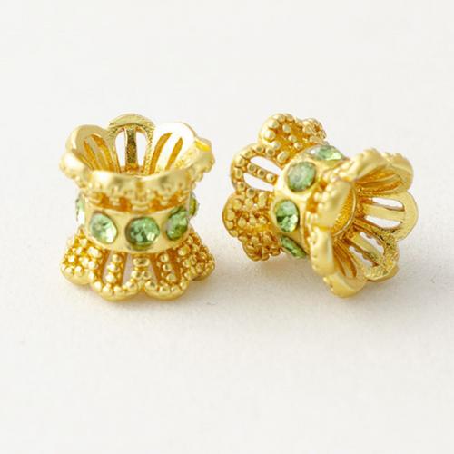 Brass Spacer Beads, Flower, gold color plated, DIY & with rhinestone, more colors for choice, nickel, lead & cadmium free, 7.50x6mm, Hole:Approx 1.8mm, Approx 100PCs/Bag, Sold By Bag