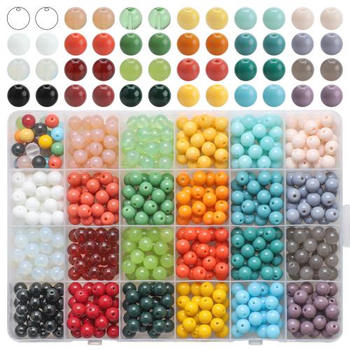 Fashion Glass Beads, with Plastic Box, Round, DIY & 24 cells, mixed colors, 8x8mm, Hole:Approx 1.2mm, Approx 600PCs/Box, Sold By Box