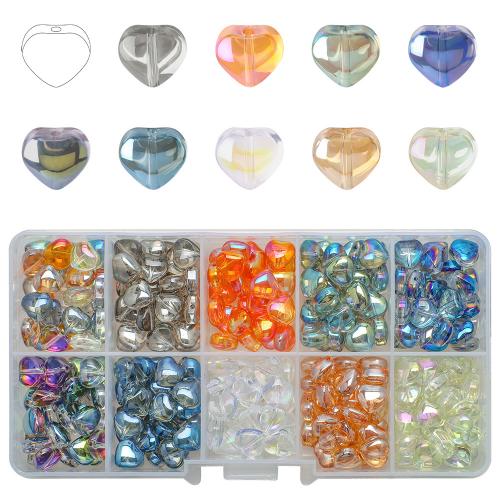 Fashion Glasperler, Glas, med Plastboks, Heart, du kan DIY & 10 celler, blandede farver, 8x8x5mm, Ca. 300pc'er/Box, Solgt af Box
